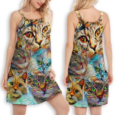 Cat Real Love Cats - Women's Sleeveless Cami Dress - Owls Matrix LTD