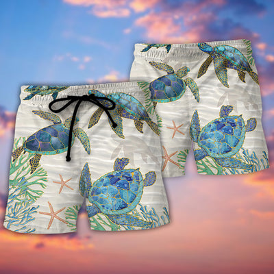 Turtle Peaceful Relaxing Calm Of The Beach And Ship With Sails - Beach Short - Owls Matrix LTD