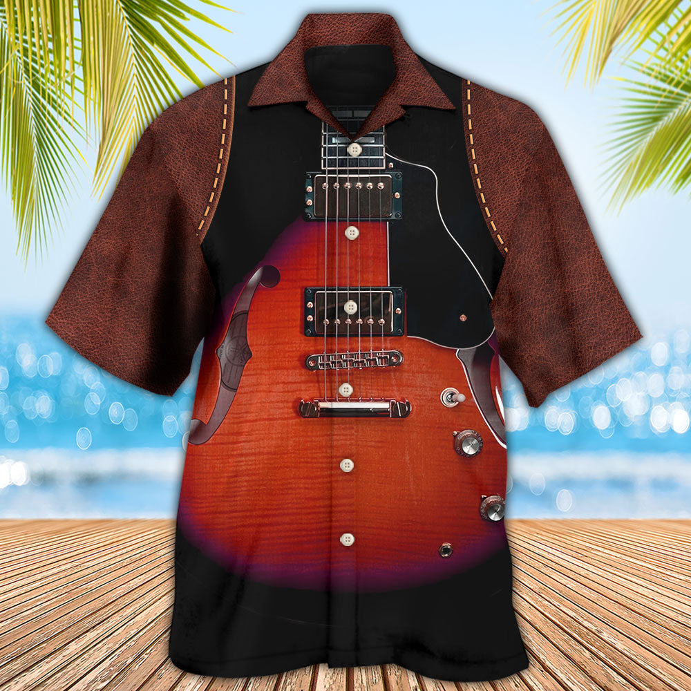 Guitar Red Vintage Leather - Hawaiian Shirt - Owls Matrix LTD