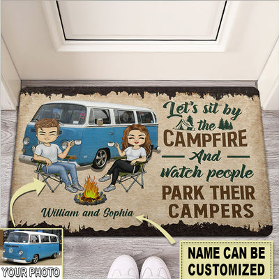 Camping Let's Sit By The Campfire Husband Wife Custom Photo Personalized - Doormat - Owls Matrix LTD
