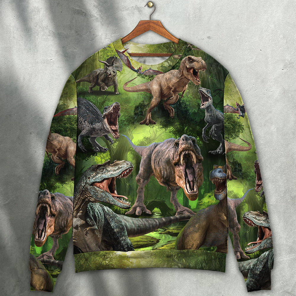 Dinosaur Cool In The Forest Style - Sweater - Ugly Christmas Sweaters - Owls Matrix LTD