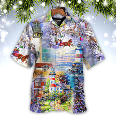 Lighthouse Christmas Santa Through The Storm - Hawaiian Shirt - Owls Matrix LTD