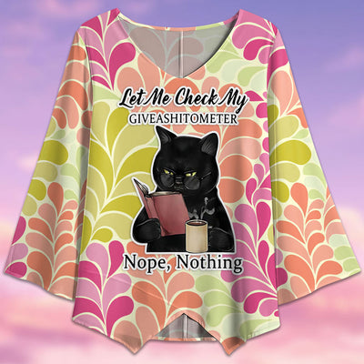 Black Cat Let Me Check My Giveashittometer - V-neck T-shirt - Owls Matrix LTD