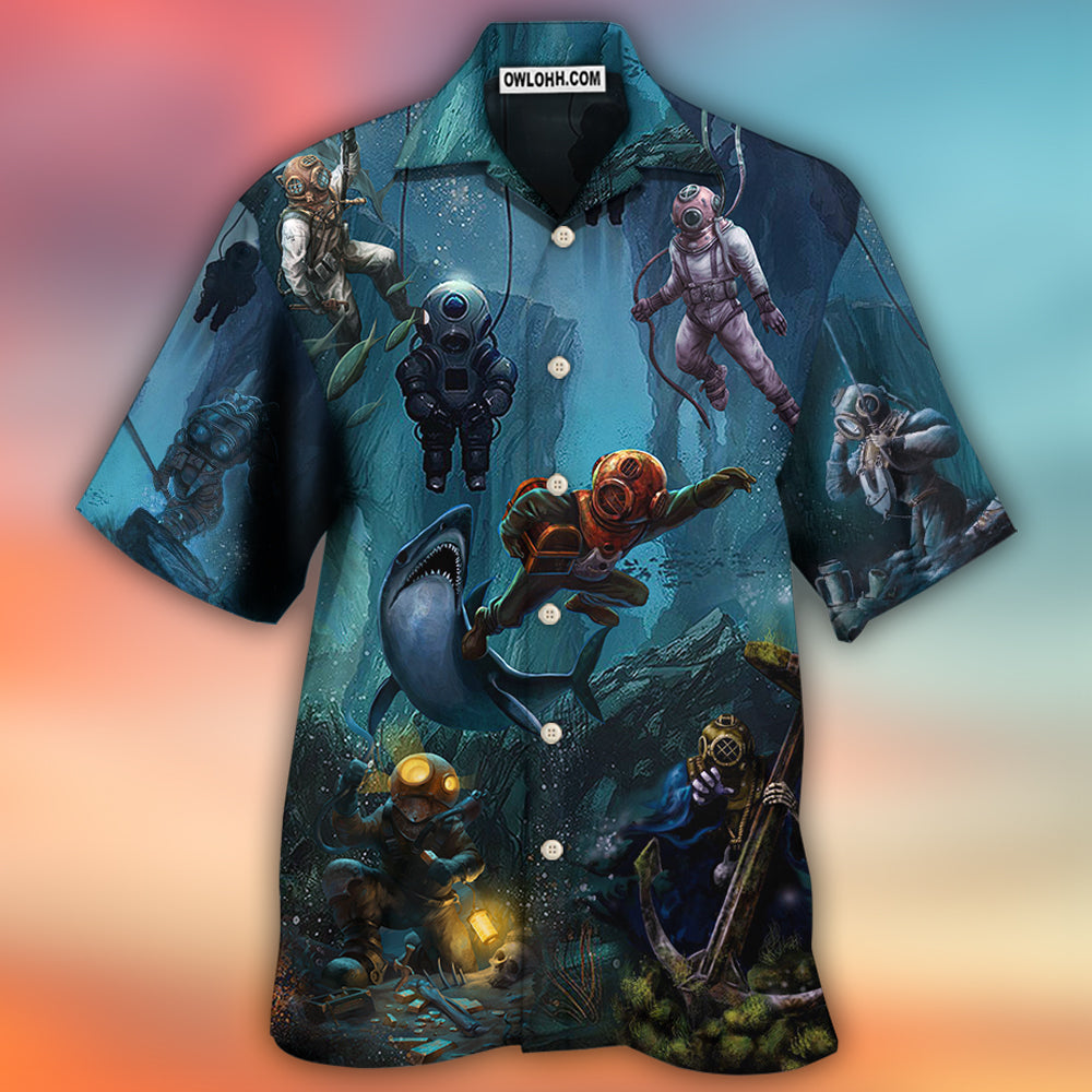 Diving Under The Blue Sea Art Style - Hawaiian Shirt - Owls Matrix LTD