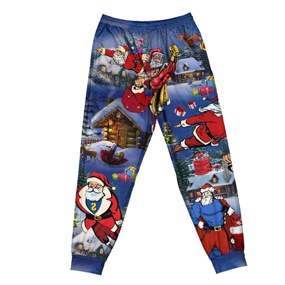 Pants / S Christmas Flying Super Santa - Pajamas Short Sleeve - Owls Matrix LTD