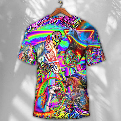 Hippie Horse Run For You - Round Neck T-shirt - Owls Matrix LTD