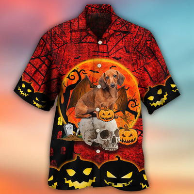 Halloween Dachshund Pumpkin Scary Red - Hawaiian Shirt - Owls Matrix LTD