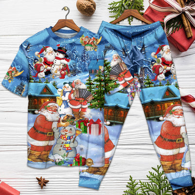 Christmas Santa And Snowman Best Friends - Pajamas Short Sleeve - Owls Matrix LTD