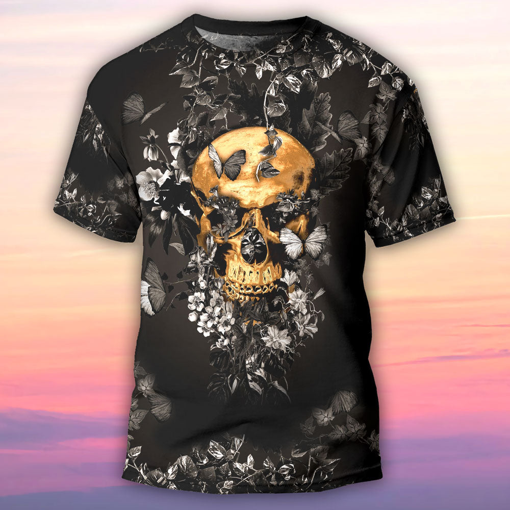 Skull Flowers Grow Out Of Dark Moments - Round Neck T-shirt - Owls Matrix LTD