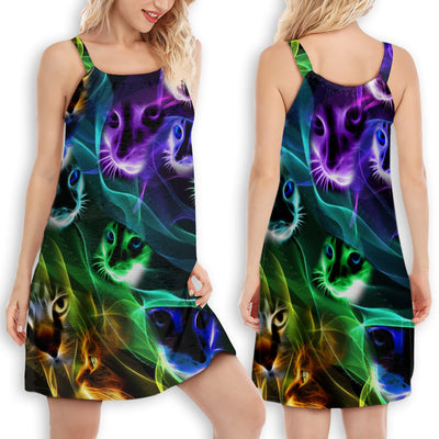 Cat Awesome Flash Neon Style - Women's Sleeveless Cami Dress - Owls Matrix LTD