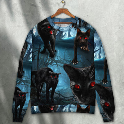 Halloween Black Cat Scary Style - Sweater - Ugly Christmas Sweaters - Owls Matrix LTD