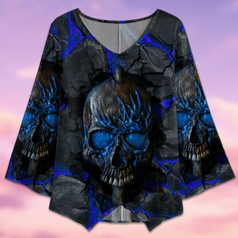 Skull Blue Lighting Style - V-neck T-shirt - Owls Matrix LTD