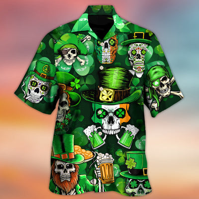 Irish Skull St Patrick's Day Green Light - Hawaiian Shirt - Owls Matrix LTD