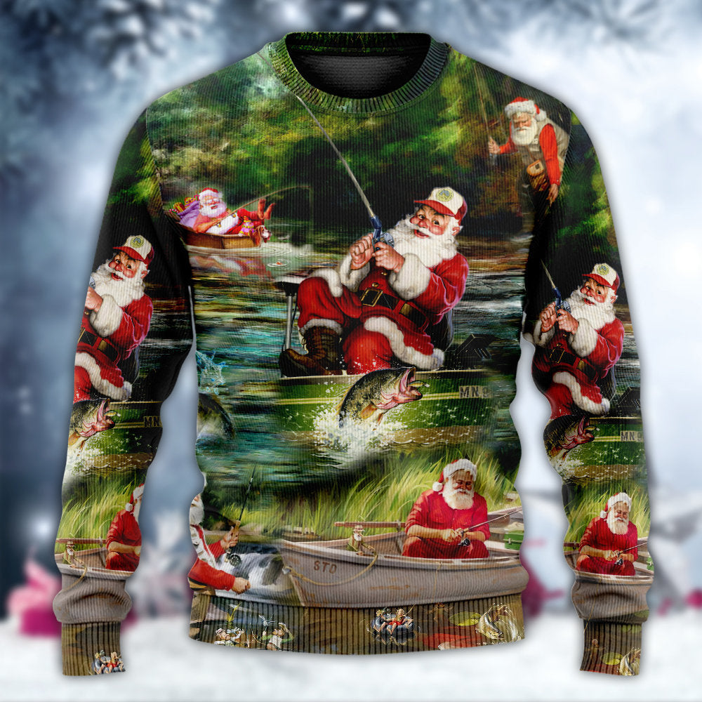 Christmas Merry Fishmasand A Happy New Reel - Sweater - Ugly Christmas Sweaters - Owls Matrix LTD