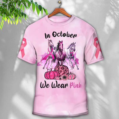 Breast Cancer In October We Wear Pink - Round Neck T-shirt - Owls Matrix LTD