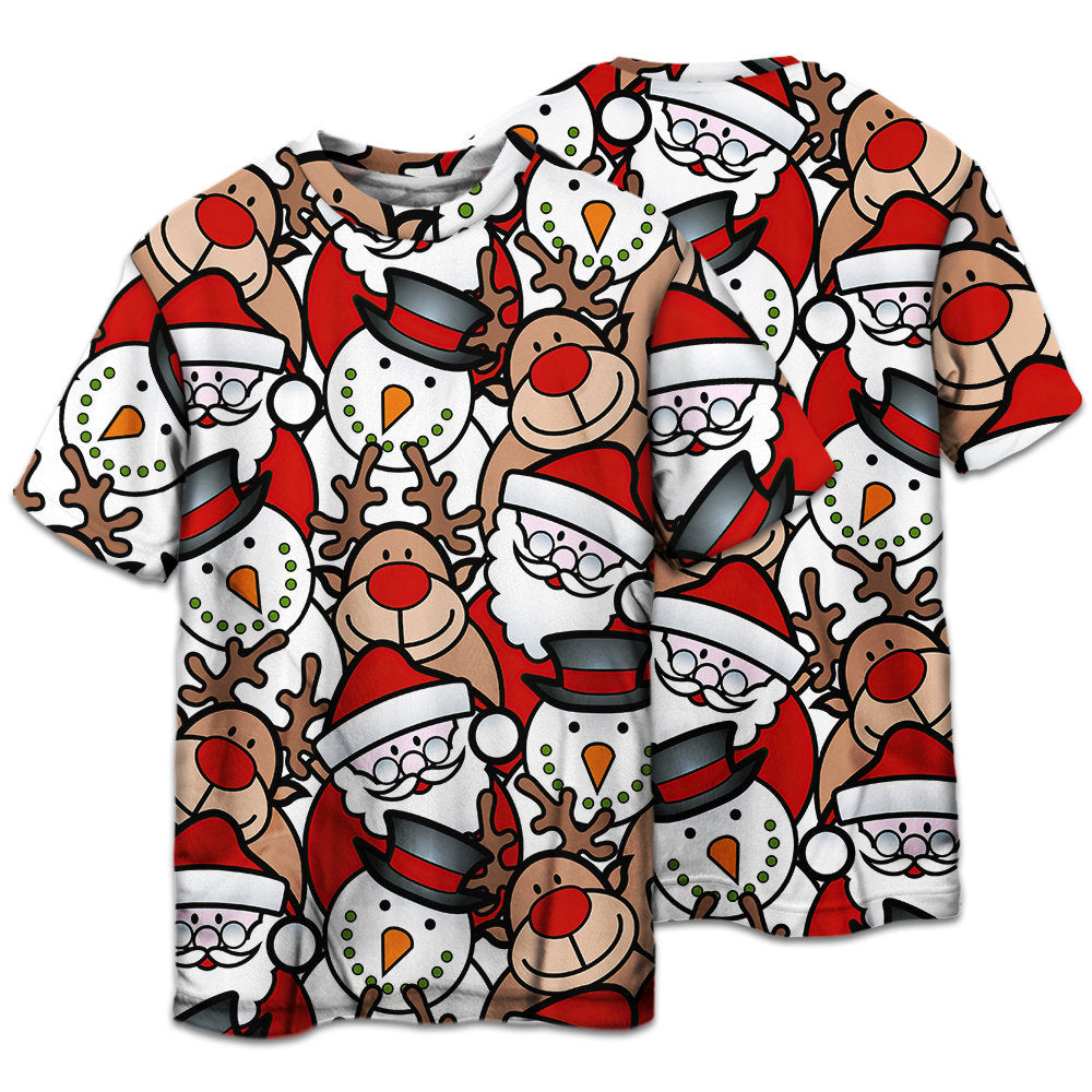 T-shirt / S Christmas Cutie Santa And Reindeer Funny Style - Pajamas Short Sleeve - Owls Matrix LTD