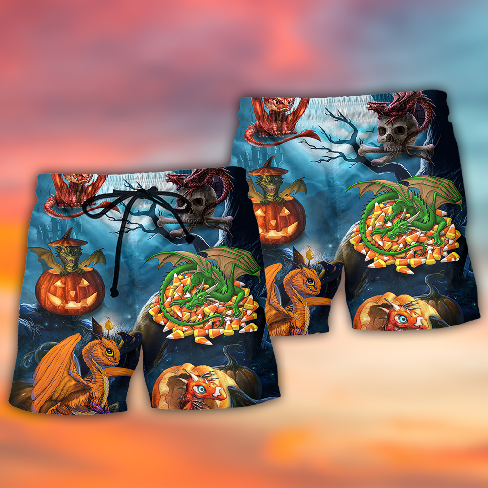 Halloween Dragon Pumpkin Scary Sky Night - Beach Short - Owls Matrix LTD
