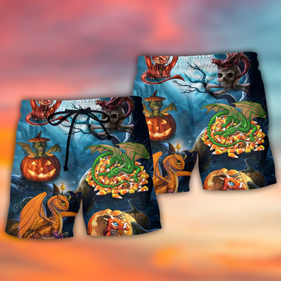 Halloween Dragon Pumpkin Scary Sky Night - Beach Short - Owls Matrix LTD
