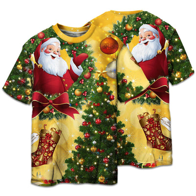 T-shirt / S Christmas Tree Yellow Santa Claus - Pajamas Short Sleeve - Owls Matrix LTD