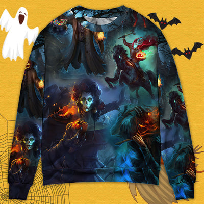 Halloween Skull Pumpkin Scary Sky Night - Sweater - Ugly Christmas Sweaters - Owls Matrix LTD