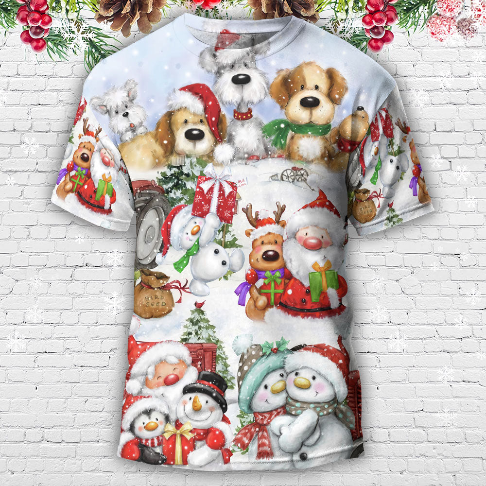 Santa And Snowman Christmas Happy Together - Round Neck T-shirt - Owls Matrix LTD