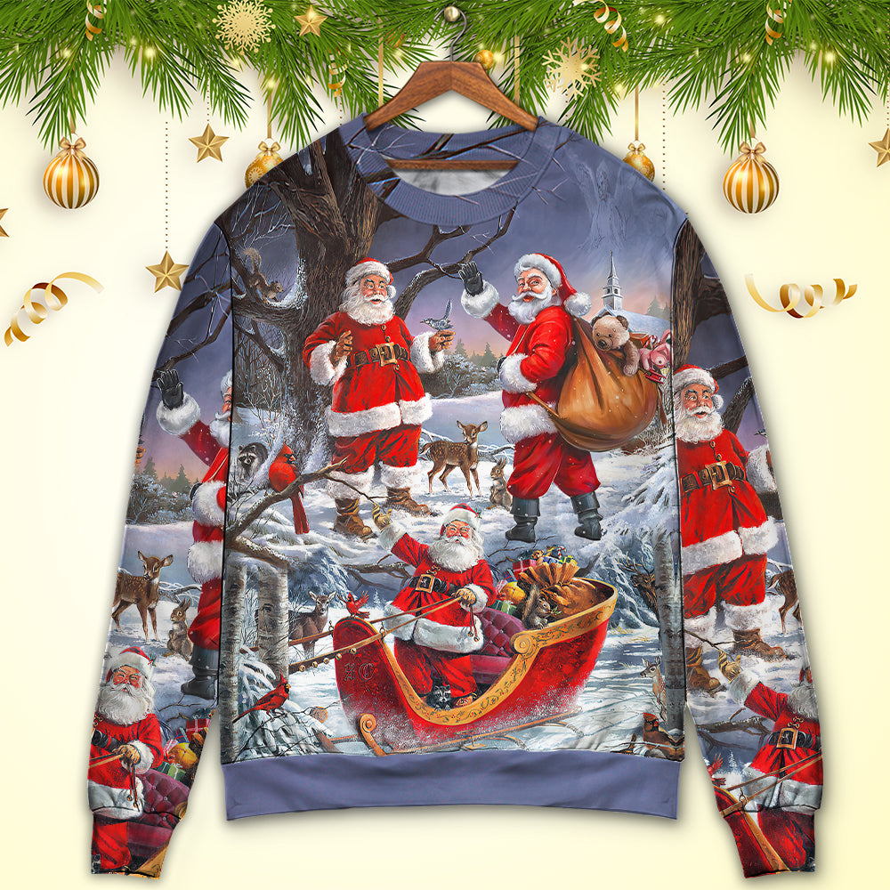 Christmas Funny Santa Claus Happy Xmas Is Coming Art Style Type- Sweater - Owls Matrix LTD