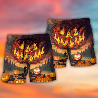 Halloween Pumpkin Burning Crazy Style - Beach Short - Owls Matrix LTD