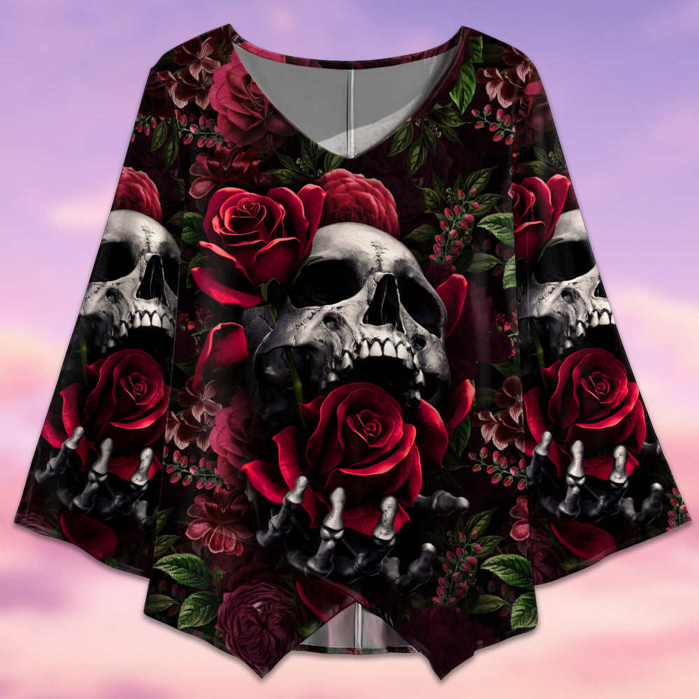 Skull Rose Dark Screaming - V-neck T-shirt - Owls Matrix LTD