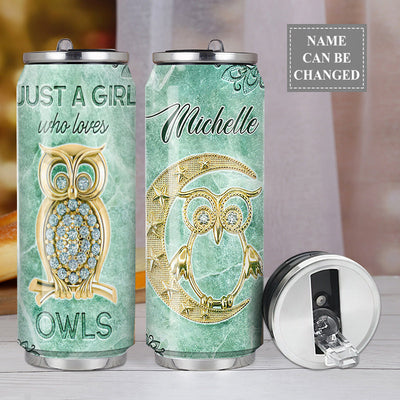 M Owl Just A Girl Who Loves Jewelry Style Personalized - Soda Can Tumbler - Owls Matrix LTD