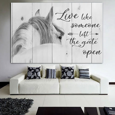 Horse Live Like Someone Left The Gate Open - Horizontal Poster - Owls Matrix LTD