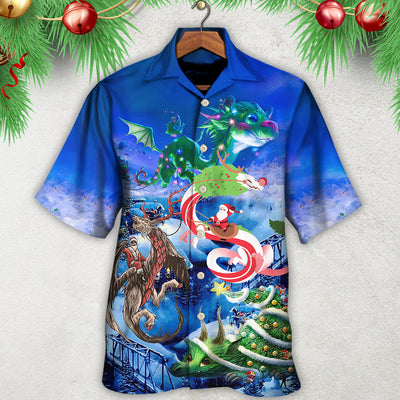 Christmas Santa Riding A Dragon - Hawaiian Shirt - Owls Matrix LTD