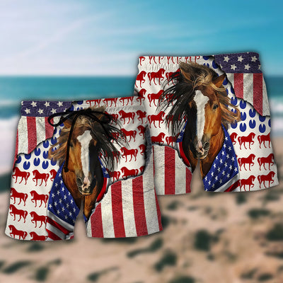 Horse Patriotic Horse American Flag - Beach Short - Owls Matrix LTD