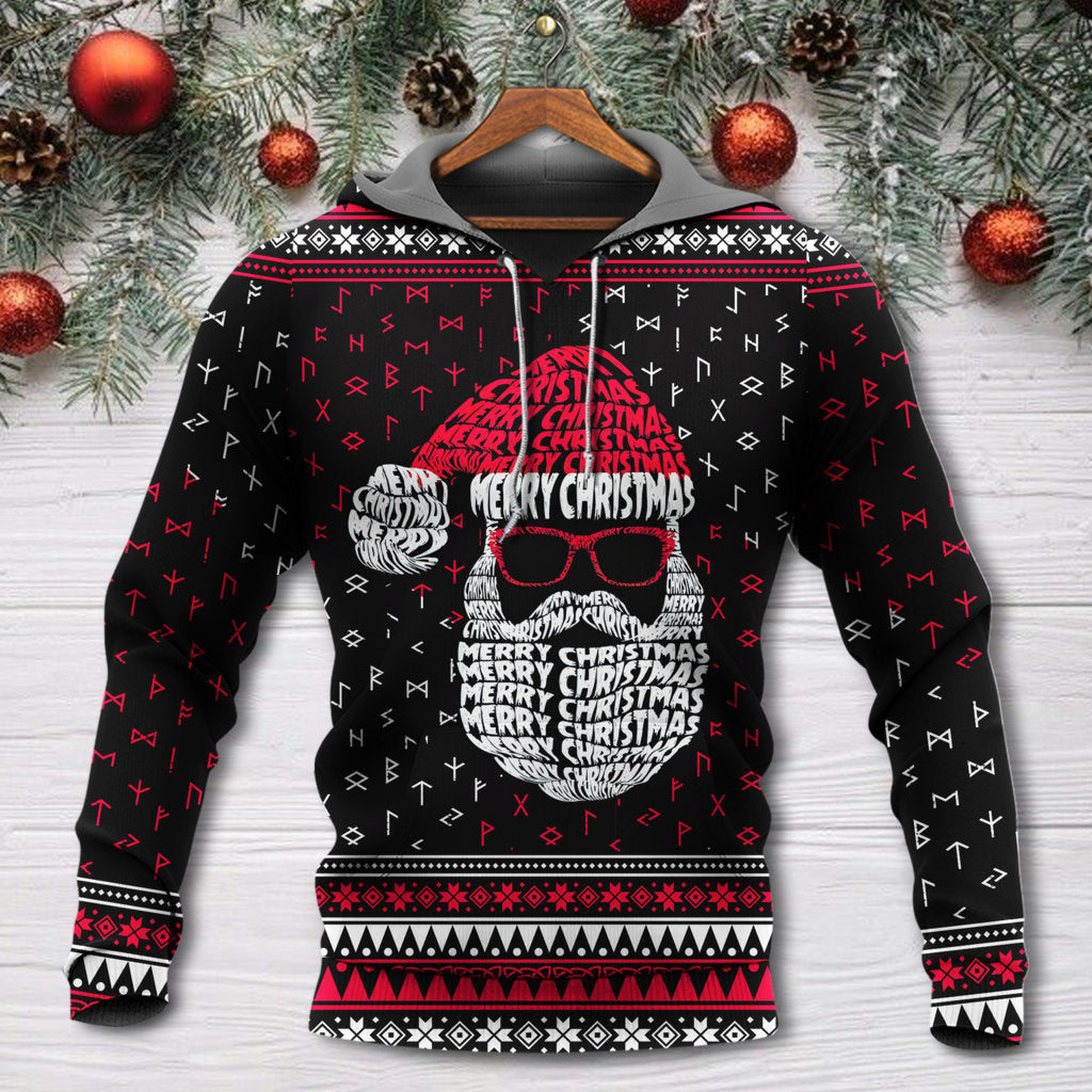 Christmas Santa Claus Retro Viking Pattern - Hoodie - Owls Matrix LTD