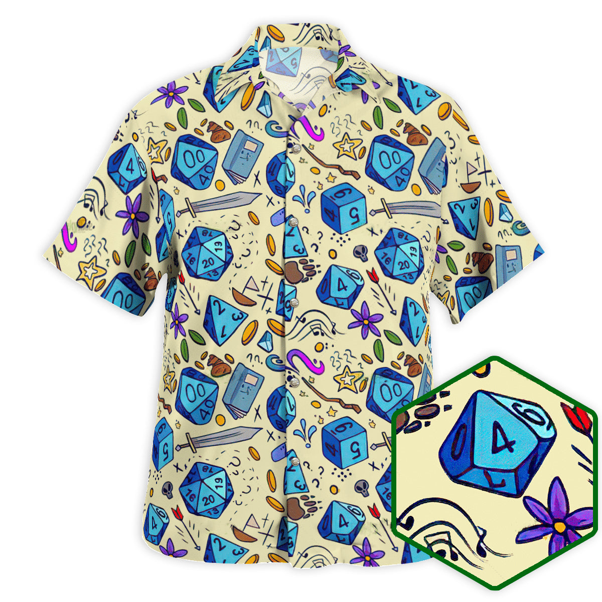 DnD Dice Sword Vintage Style - Hawaiian Shirt - Owls Matrix LTD