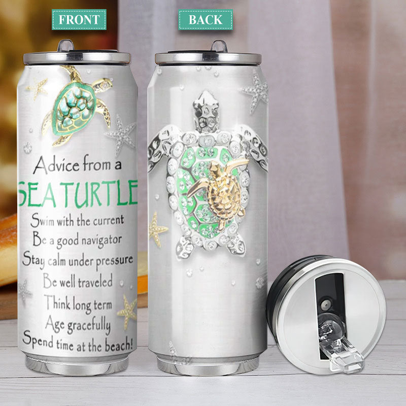 M Turtle Advice Jewelry Style Personalized - Soda Can Tumbler - Owls Matrix LTD