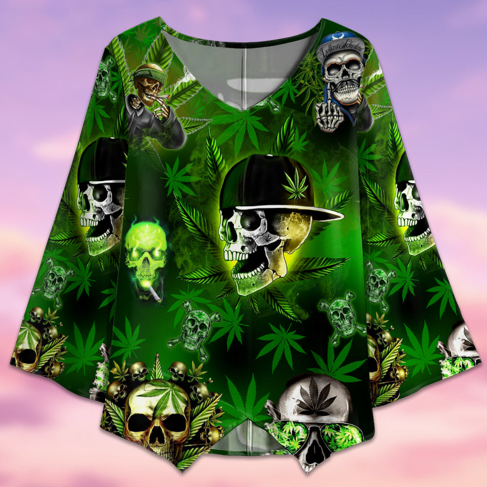 Skull Let's Get High Green Lighting - V-neck T-shirt - Owls Matrix LTD