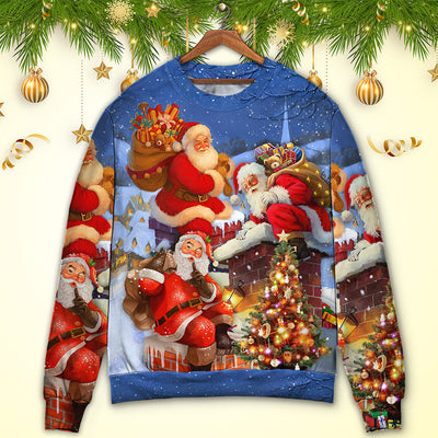 Christmas Up On Rooftop Santa Claus Art Style - Sweater - Ugly Christmas Sweaters - Owls Matrix LTD