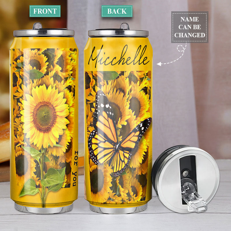 M Sunflower Butterfly For You Personalized - Soda Can Tumbler - Owls Matrix LTD