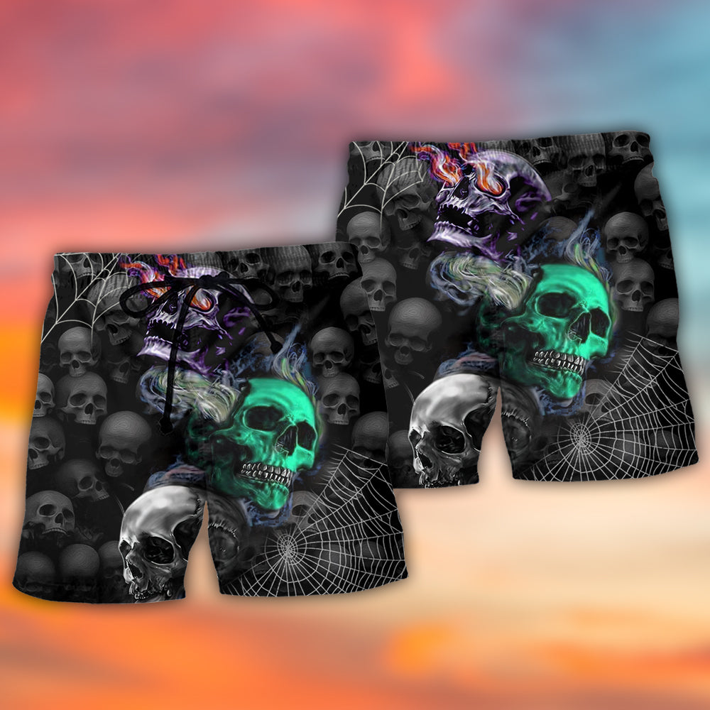 Skull Dark Colorful Burning - Beach Short - Owls Matrix LTD