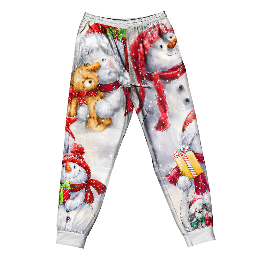 Pants / S Christmas Snowman In Love So Happy Xmas Painting Style - Pajamas Short Sleeve - Owls Matrix LTD