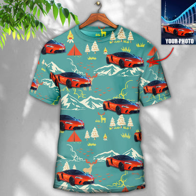 Car Driving On Mountain Custom Photo - Round Neck T-shirt - Owls Matrix LTD