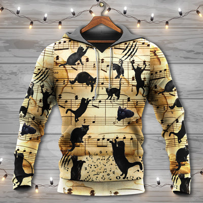 Black Cat Love Music Note - Hoodie - Owls Matrix LTD