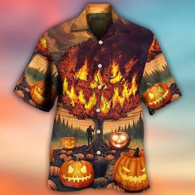 Halloween Pumpkin Burning Crazy Style - Hawaiian Shirt - Owls Matrix LTD