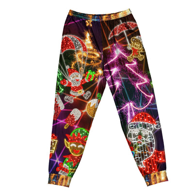 Pants / S Christmas Funny Santa Claus Tree Elf Gingerbread Neon Light Style - Pajamas Short Sleeve - Owls Matrix LTD