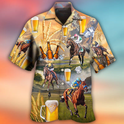 Beer And Horse Racing On The Steppe - Hawaiian Shirt - Owls Matrix LTD