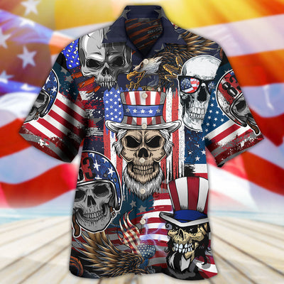 Skull Independence Day Skull US Flag - Hawaiian Shirt - Owls Matrix LTD