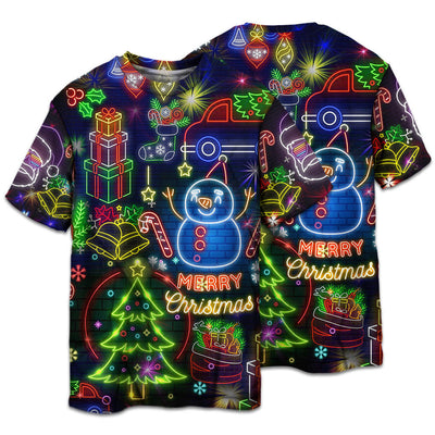 T-shirt / S Christmas Bright Neon Lighting - Pajamas Short Sleeve - Owls Matrix LTD
