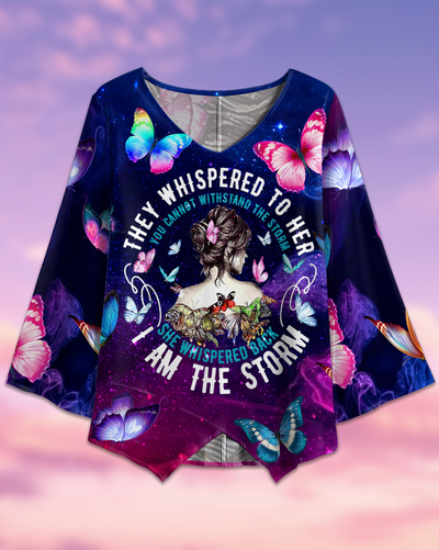 Hippie They Whispered To Her You Cannot Withstand The Storm - V-neck T-shirt - Owls Matrix LTD