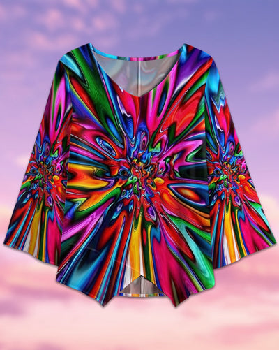Hippie Tie Dye Colorful - V-neck T-shirt - Owls Matrix LTD