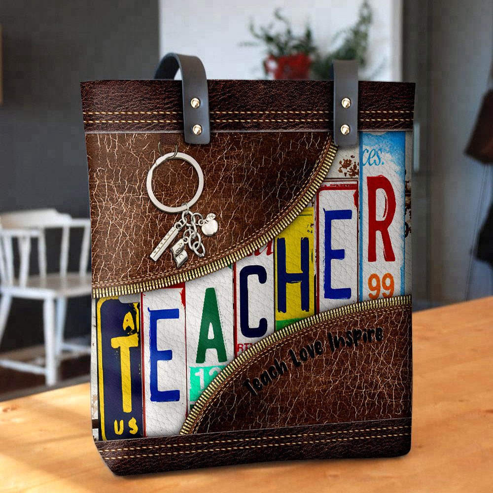 Teacher - Teach Love Inspire - Leather Hand Bag - Owls Matrix LTD